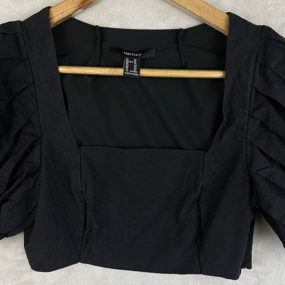 Forever 21 XS Black Babydoll Crop Top Puff Sleeve Elena Gilbert Whimsigoth - Picture 2 of 12